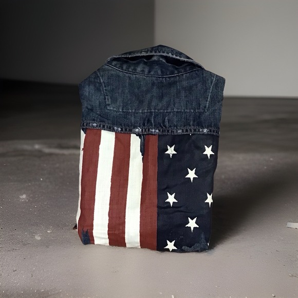 Vintage Y2K Distressed American Flag Denim Vest Size M - Picture 7 of 7